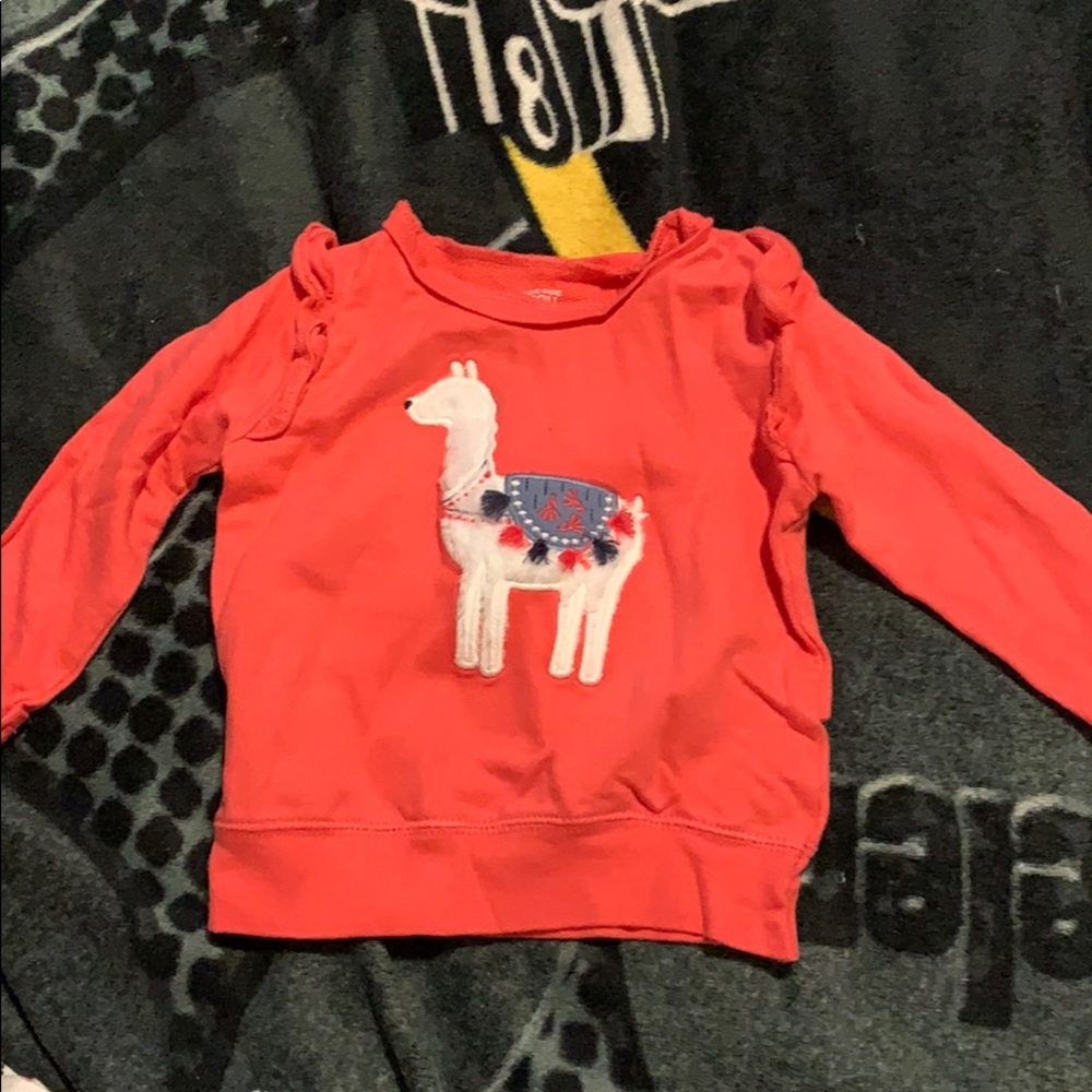 Peach colored sweater with llama